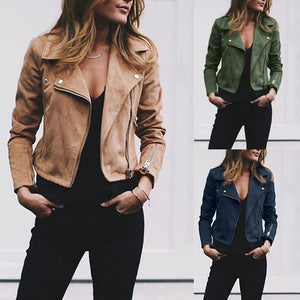 Womens Ladies Retro Rivet Zipper Up Bomber Jacket Casual Coat Outwear