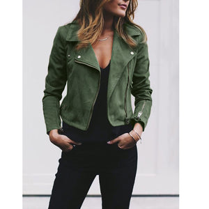 Womens Ladies Retro Rivet Zipper Up Bomber Jacket Casual Coat Outwear